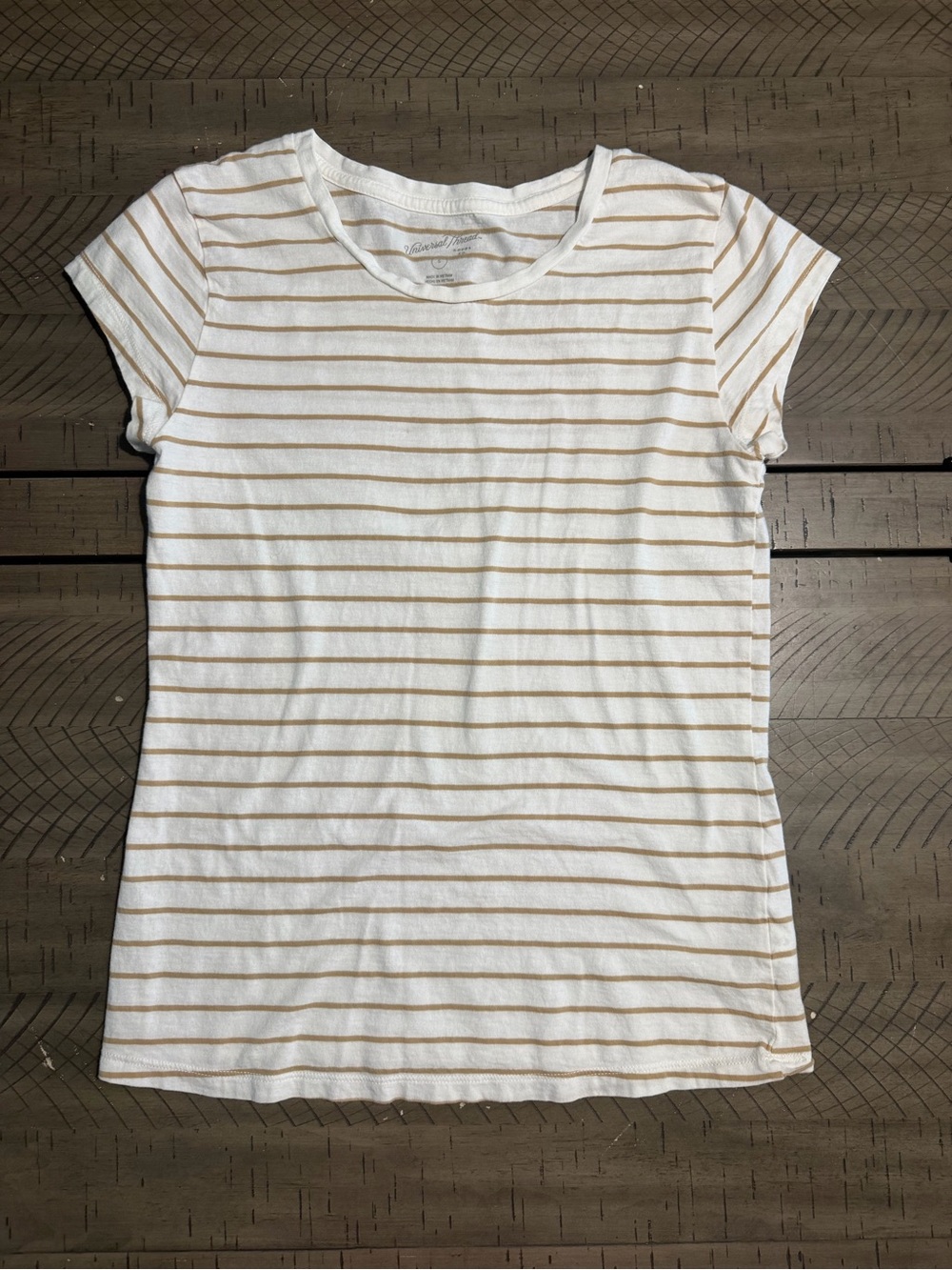 Universal Thread White Tee with Tan Stripes